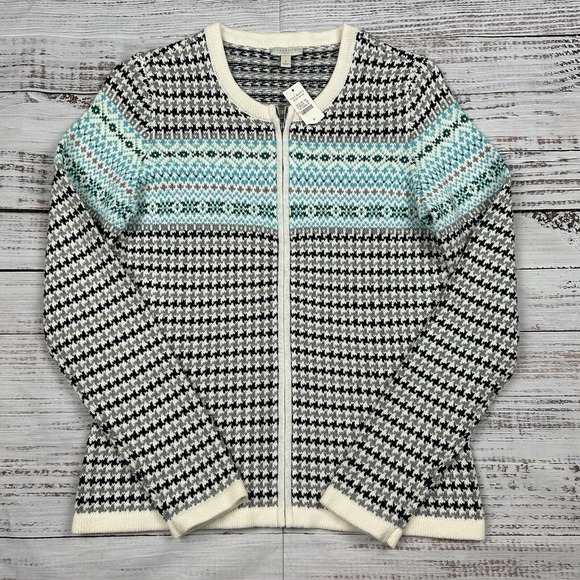 Talbots Sweaters - NWT Talbots Petite Womens‎ Sweater Cardigan Small Full Zip Fair Isle Blue Nordic